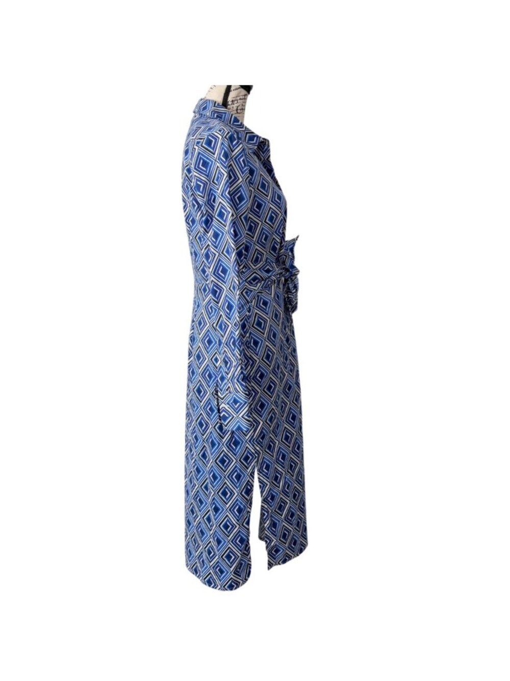 Donna Karan Womens Size 6 Shirt Dress Blue Geometric Print Wrap Dress Cotton - Picture 2 of 8